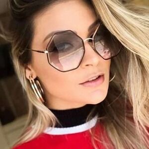 Octagon Sunglasses Women Trendy‎ Fashion Oversized Gold Frame
